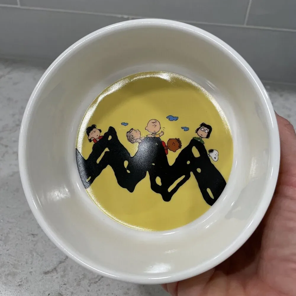 CHARLIE BROWN SNOOPY Peanuts Gang 5” Round Cartoon Print Pet Bowl Dish Dog Cat